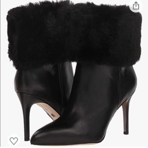 Sam Edelman “Oleana” Black Leather Fur Boots Sz 8